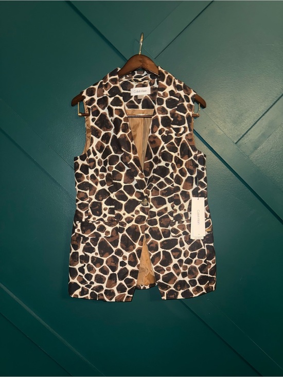 Calvin Klein Jackets & Blazers - NWT Calvin Klein Brown Black Cream Giraffe-Print Sleeveless Blazer Linen Blend